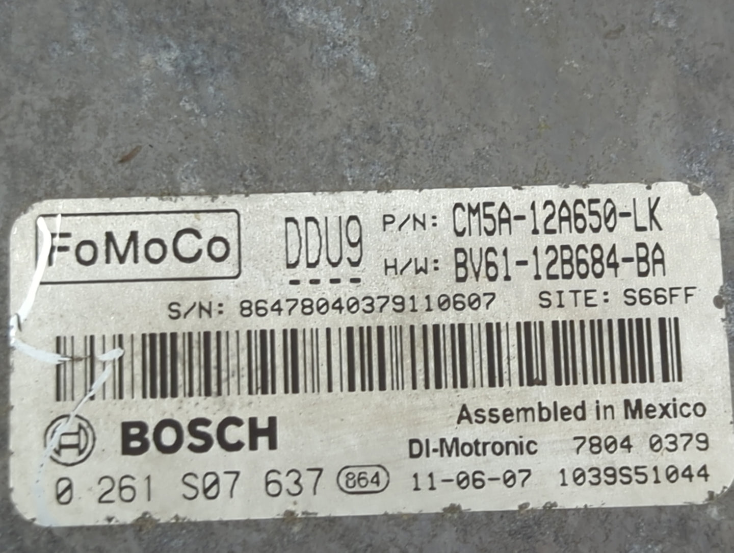 2012-2013 Ford Focus PCM Engine Control Computer ECU ECM PCU OEM P/N:CM5A-12A650-LK BV61-12B684-BA, 0261S07637 Fits Fits 201