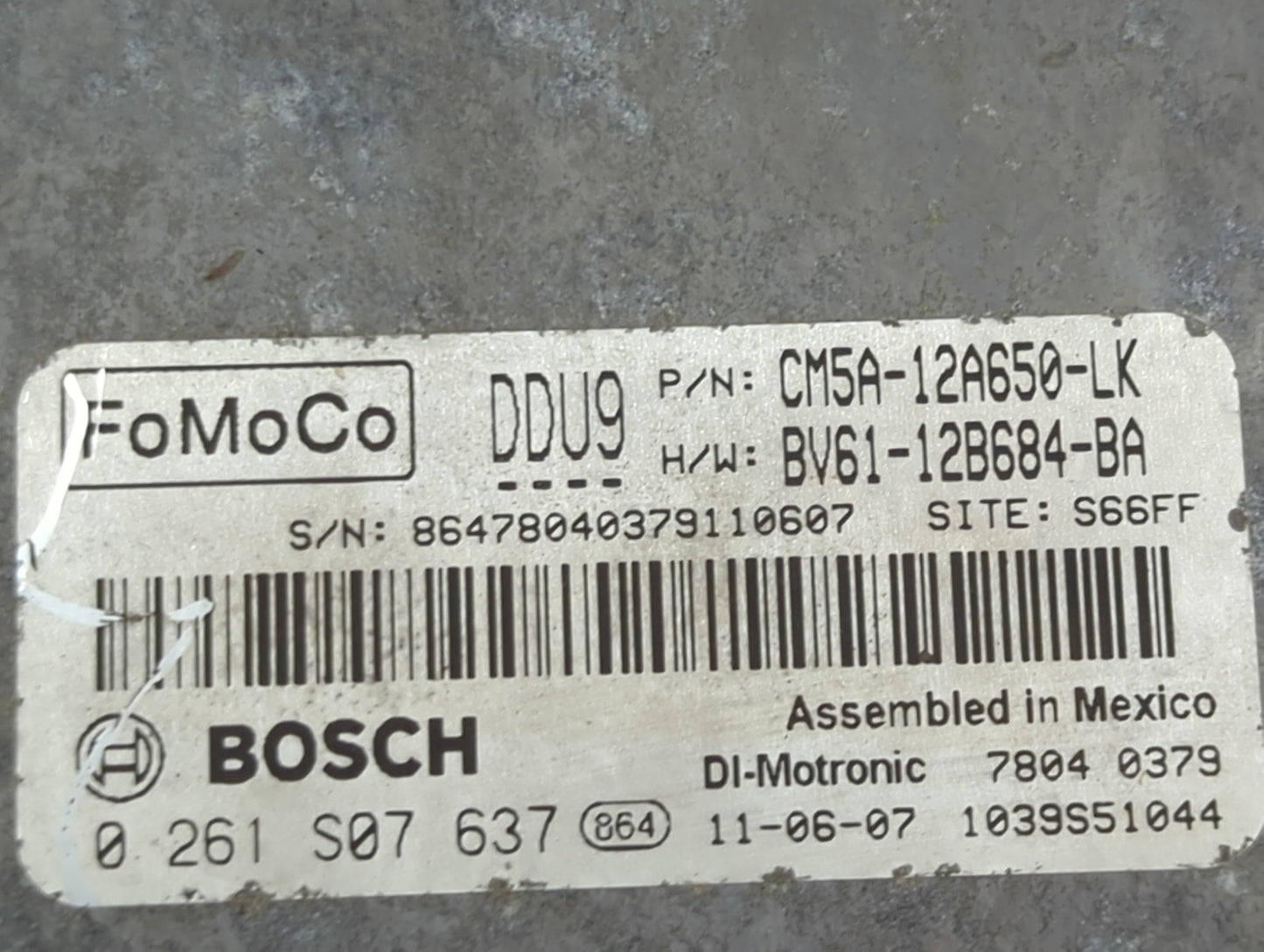 2012-2013 Ford Focus PCM Engine Control Computer ECU ECM PCU OEM P/N:CM5A-12A650-LK BV61-12B684-BA, 0261S07637 Fits Fits 201