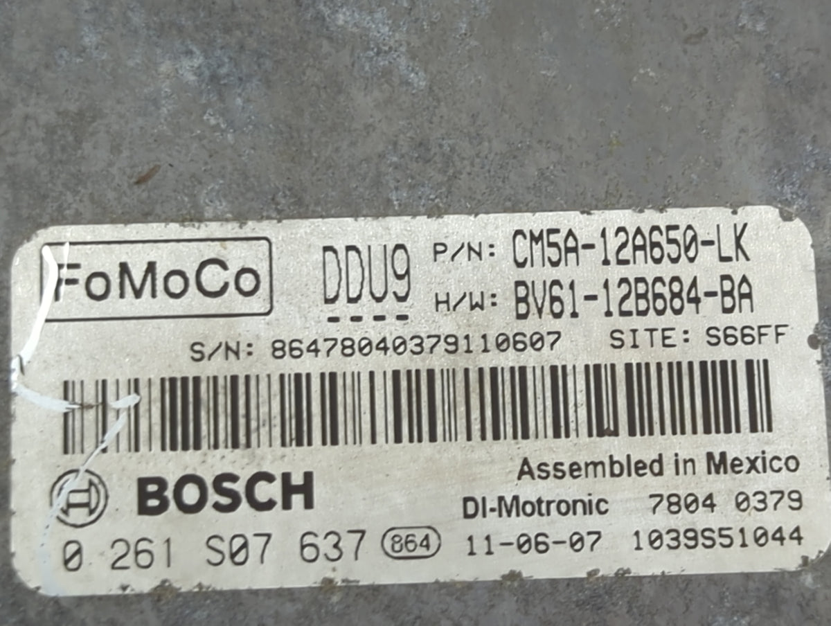 2012-2013 Ford Focus PCM Engine Control Computer ECU ECM PCU OEM P/N:CM5A-12A650-LK BV61-12B684-BA, 0261S07637 Fits 2012 201
