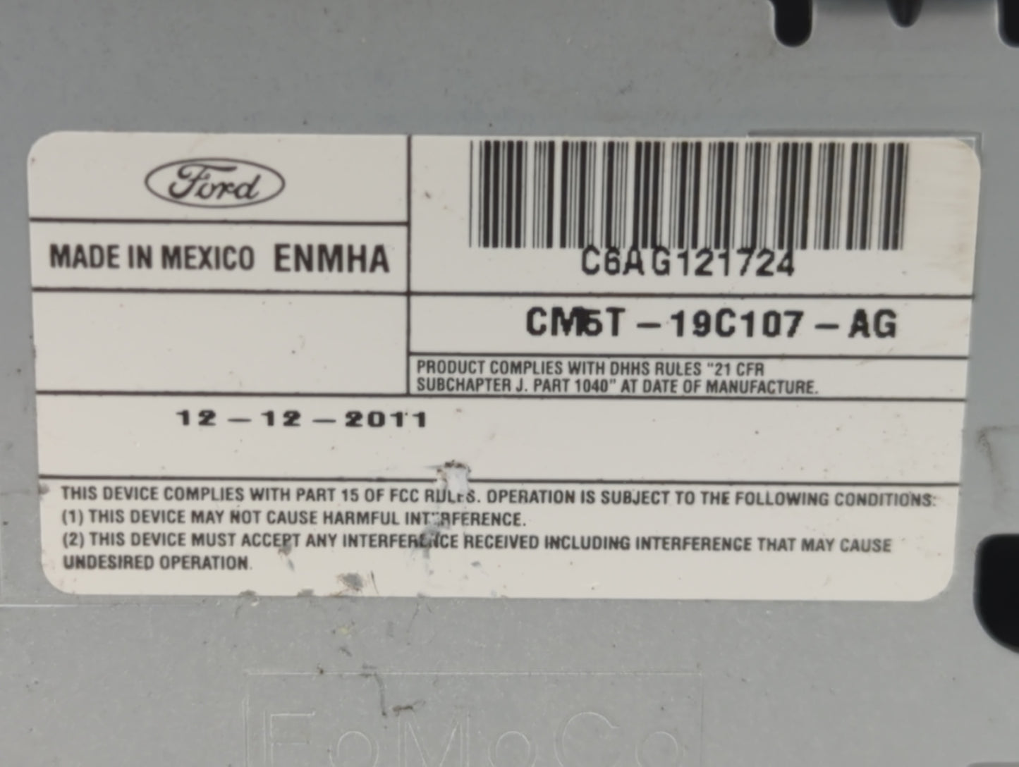2012-2014 Ford Focus Radio AM FM Cd Player Receiver Replacement P/N:CM5T-19C107-AG C6AG121724, A12510057 Fits Fits 2012 2013