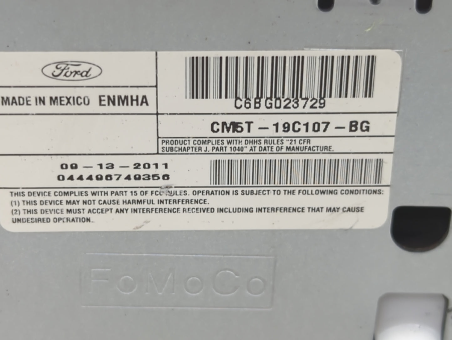 2012-2014 Ford Focus Radio AM FM Cd Player Receiver Replacement P/N:CM5T-19C107-BG Fits Fits 2012 2013 2014 OEM Used Auto Pa