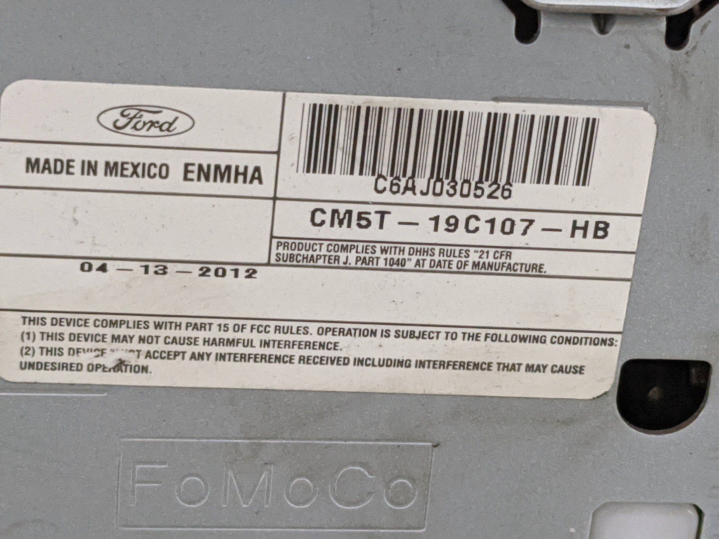2012-2014 Ford Focus Radio AM FM Cd Player Receiver Replacement P/N:CM5T-19C107-HB C6AJ030526 Fits Fits 2012 2013 2014 OEM U