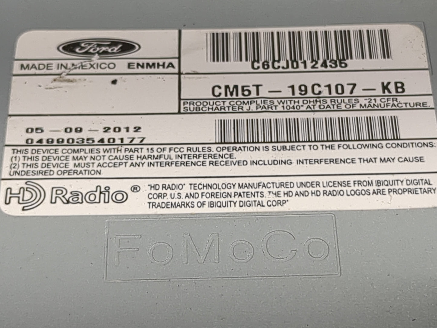 2012-2014 Ford Focus Radio AM FM Cd Player Receiver Replacement P/N:CM5T-19C107-KB C6CJ012435 Fits Fits 2012 2013 2014 OEM U
