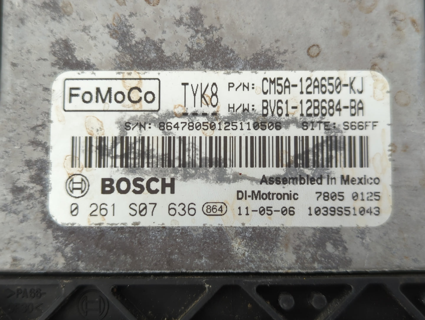 2012 Ford Focus PCM Engine Control Computer ECU ECM PCU OEM P/N:0 261 S07 636 BV61-12B684-BA, CM5A-12A650-KJ Fits OEM Used A