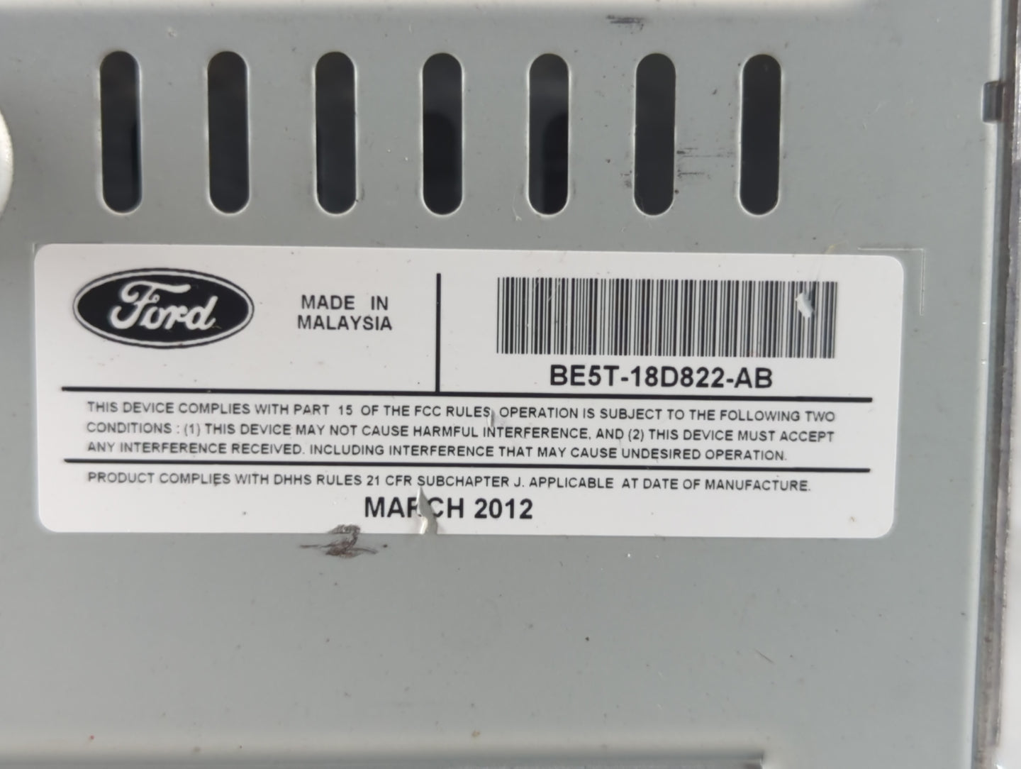 2011-2012 Ford Fusion Radio AM FM Cd Player Receiver Replacement P/N:BE5T-18D822-AB Fits Fits 2011 2012 OEM Used Auto Parts 