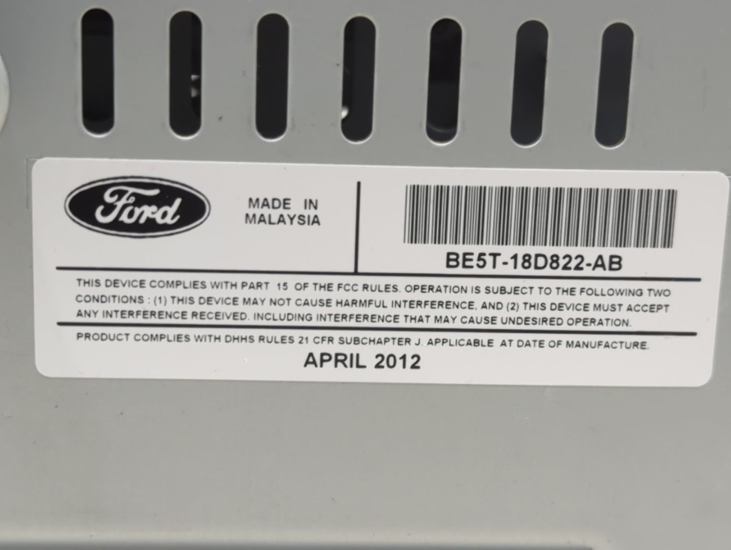 2011-2012 Ford Fusion Radio AM FM Cd Player Receiver Replacement P/N:BE5T-18D822-AB Fits Fits 2011 2012 OEM Used Auto Parts 