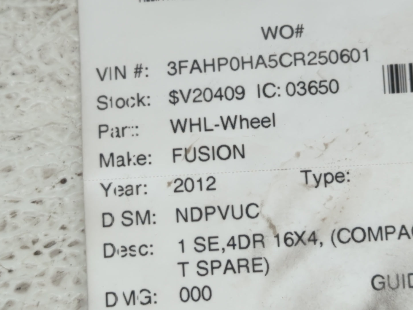 2006-2012 Ford Fusion Spare Donut Tire Wheel Rim Oem - Oemusedautoparts1.com