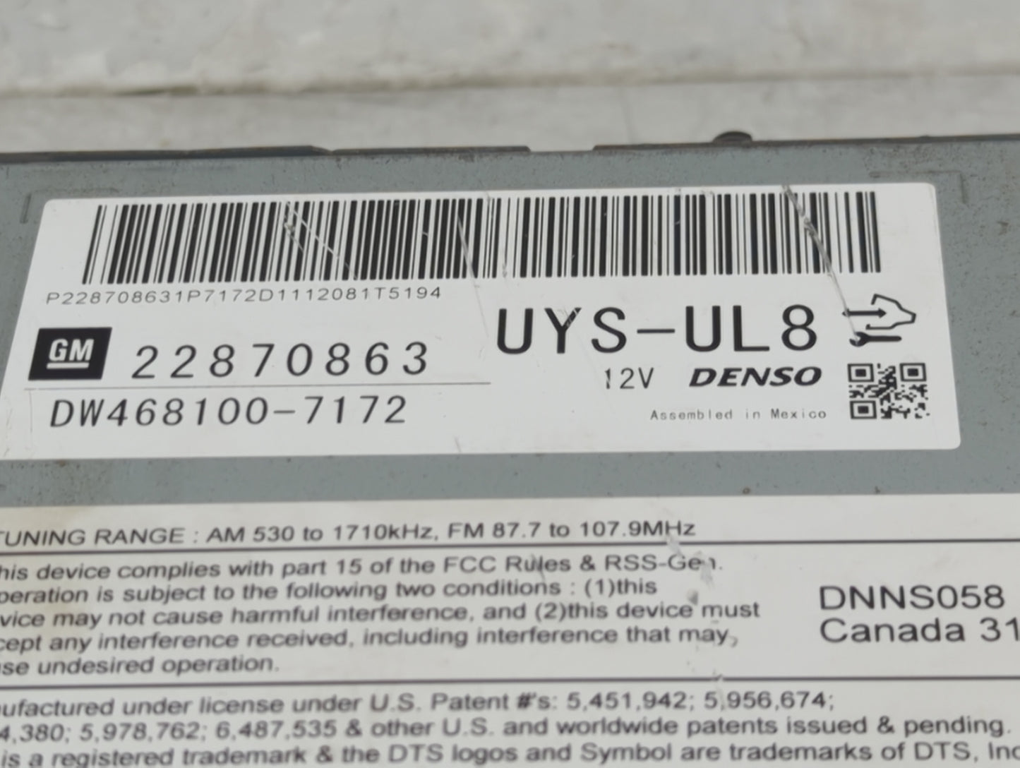 2012-2014 Gmc Yukon Radio AM FM Cd Player Receiver Replacement P/N:22870863 DW468100-7172, UYS-UL8 Fits Fits 2012 2013 2014 