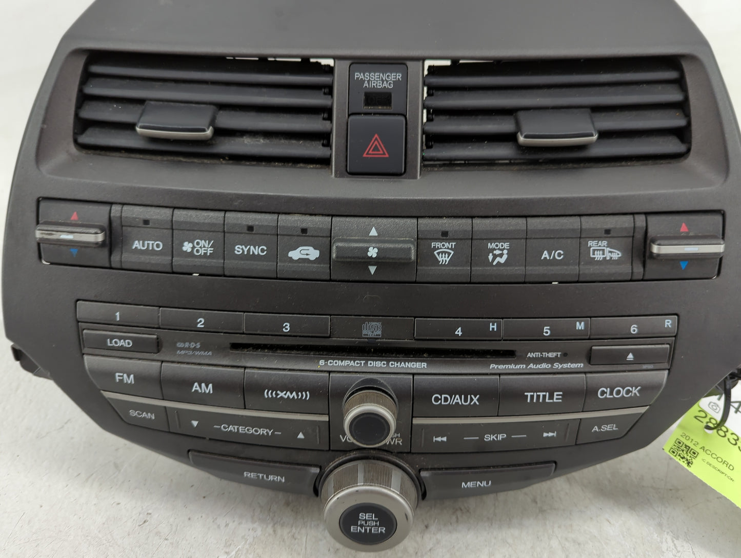 2011-2012 Honda Accord Radio AM FM Cd Player Receiver Replacement Fits Fits 2011 2012 OEM Used Auto Parts - Oemusedautoparts