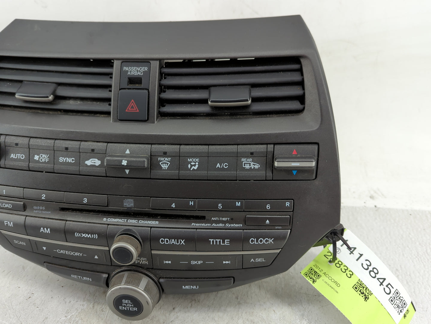 2011-2012 Honda Accord Radio AM FM Cd Player Receiver Replacement Fits Fits 2011 2012 OEM Used Auto Parts - Oemusedautoparts