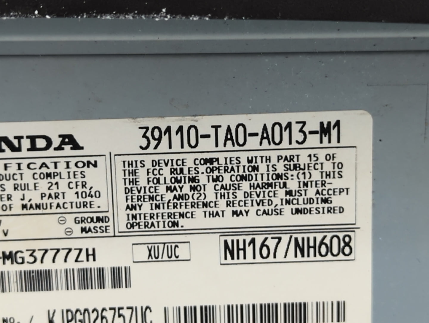 2008-2012 Honda Accord Radio AM FM Cd Player Receiver Replacement P/N:39540-TA0-A050-M1 39110-TA0-A013-M1 Fits OEM Used Auto