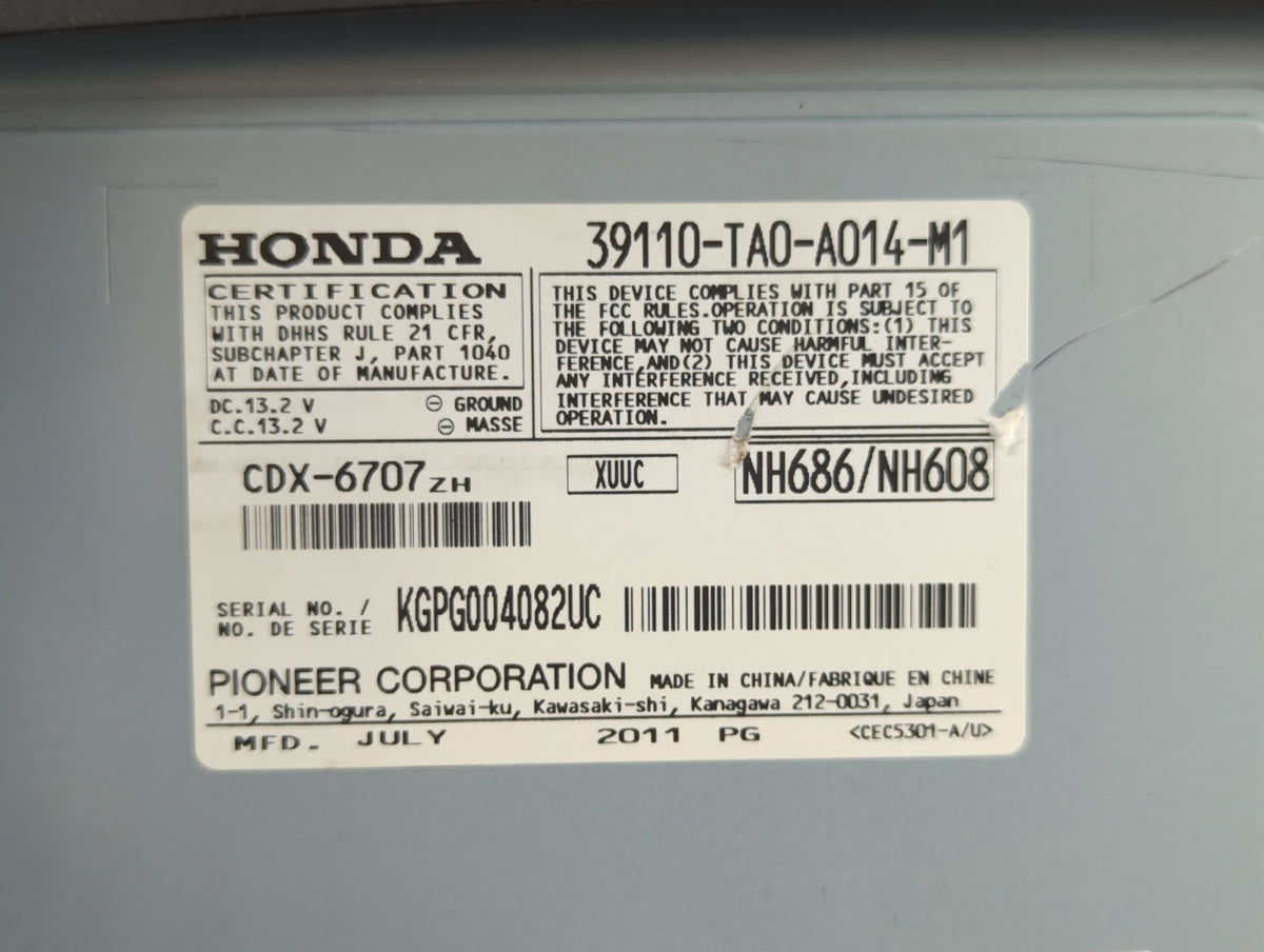 2010-2012 Honda Accord Am Fm Cd Player Radio Receiver 742264 - Oemusedautoparts1.com