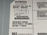 2012 Honda Civic Radio AM FM Cd Player Receiver Replacement P/N:39100-TR0-A315-M1 Fits OEM Used Auto Parts - Oemusedautopart