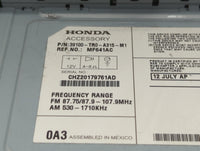 2012 Honda Civic Radio AM FM Cd Player Receiver Replacement P/N:39100-TR0-A315-M1 Fits OEM Used Auto Parts - Oemusedautopart
