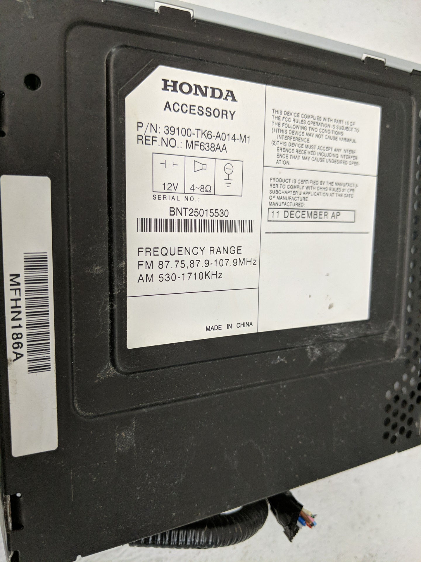 2009-2014 Honda Fit Radio AM FM Cd Player Receiver Replacement P/N:39100-TK6-A014-M1 39100-TG6-C100-XA Fits OEM Used Auto Pa