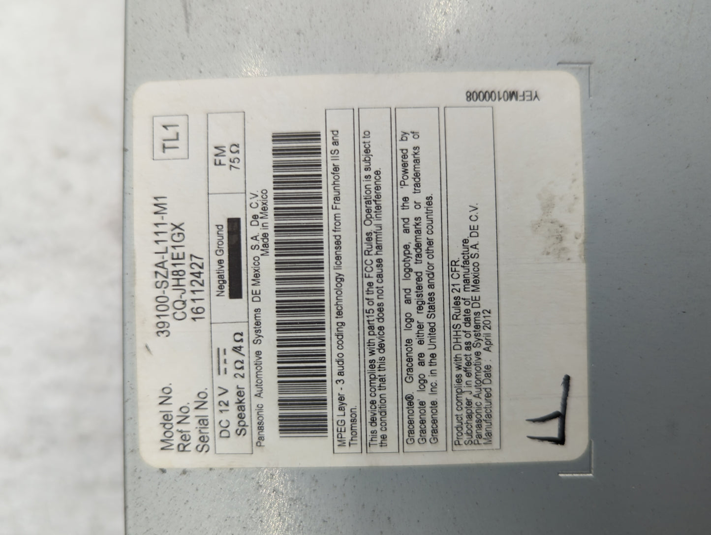2012 Honda Pilot Radio AM FM Cd Player Receiver Replacement P/N:39100-SZA-L111-M1 CQ-JH81E1GX Fits OEM Used Auto Parts - Oem