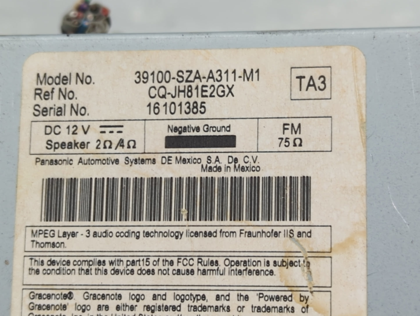 2012-2015 Honda Pilot Radio AM FM Cd Player Receiver Replacement P/N:39100-SZA-A311-M1 CQ-JH81E2GX Fits Fits 2012 2013 2014 