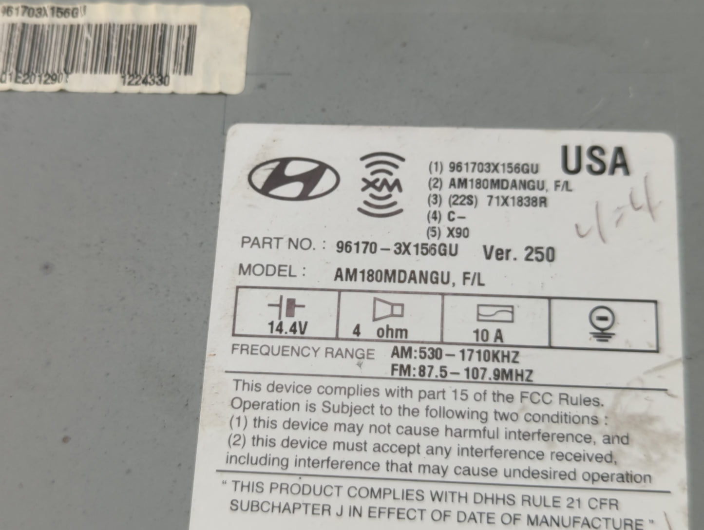 2012-2014 Hyundai Accent Radio AM FM Cd Player Receiver Replacement P/N:96170-3X156GU Fits Fits 2012 2013 2014 OEM Used Auto