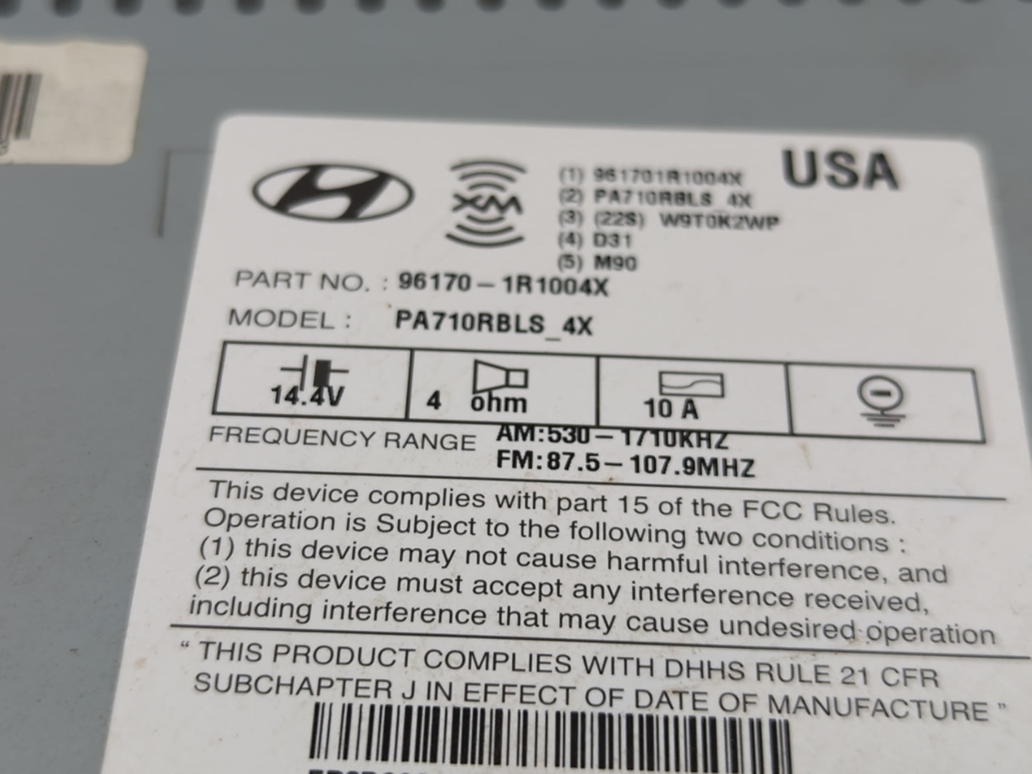 2012-2014 Hyundai Accent Radio AM FM Cd Player Receiver Replacement P/N:96170-1R1004X Fits Fits 2012 2013 2014 OEM Used Auto