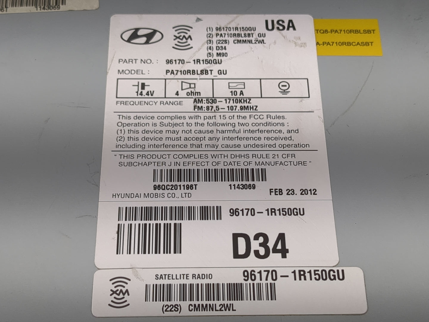 2012 Hyundai Accent Radio AM FM Cd Player Receiver Replacement P/N:96170-1R150GU Fits OEM Used Auto Parts - Oemusedautoparts