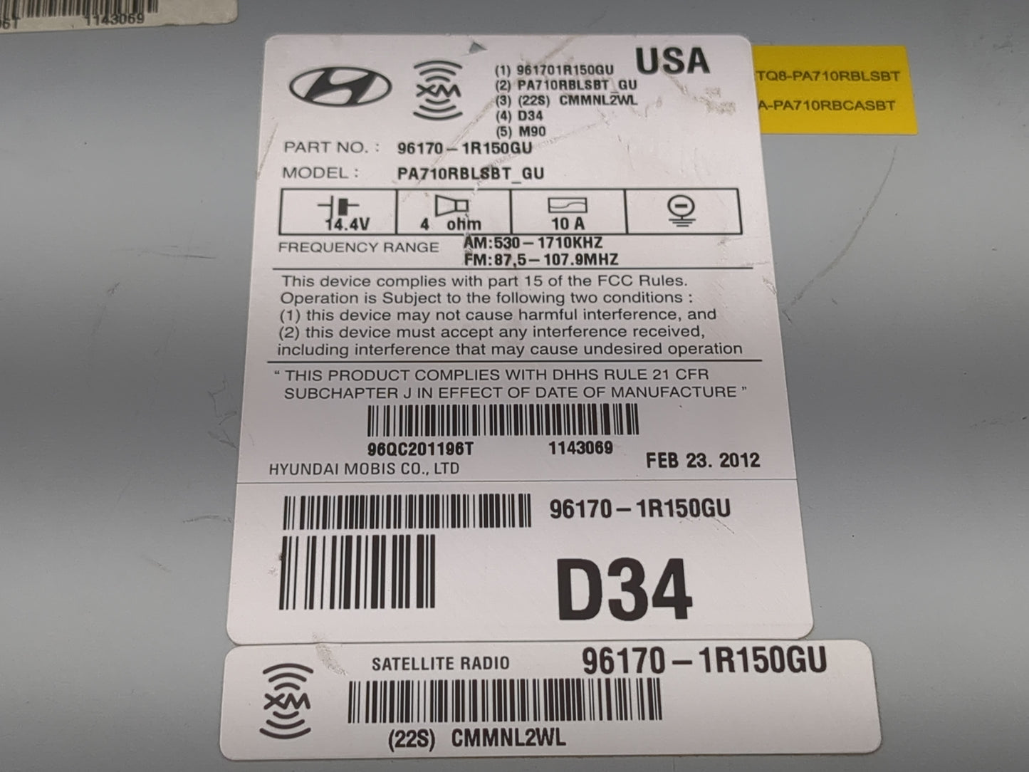 2012 Hyundai Accent Radio AM FM Cd Player Receiver Replacement P/N:96170-1R150GU Fits OEM Used Auto Parts - Oemusedautoparts