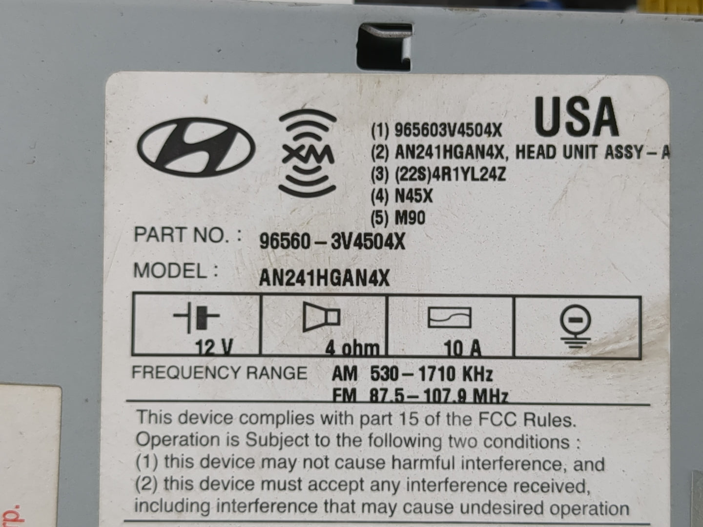 2012-2013 Hyundai Azera Radio AM FM Cd Player Receiver Replacement P/N:96560-3V4504X Fits Fits 2012 2013 OEM Used Auto Parts