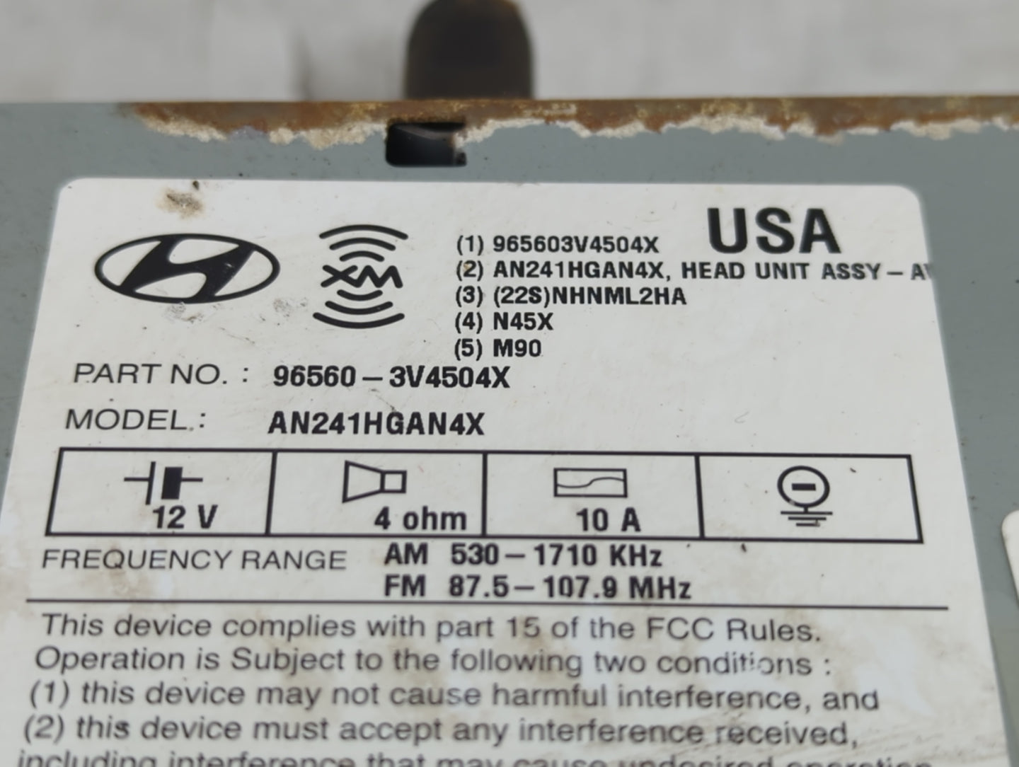 2012-2013 Hyundai Azera Radio AM FM Cd Player Receiver Replacement P/N:96560-3V4504X Fits Fits 2012 2013 OEM Used Auto Parts