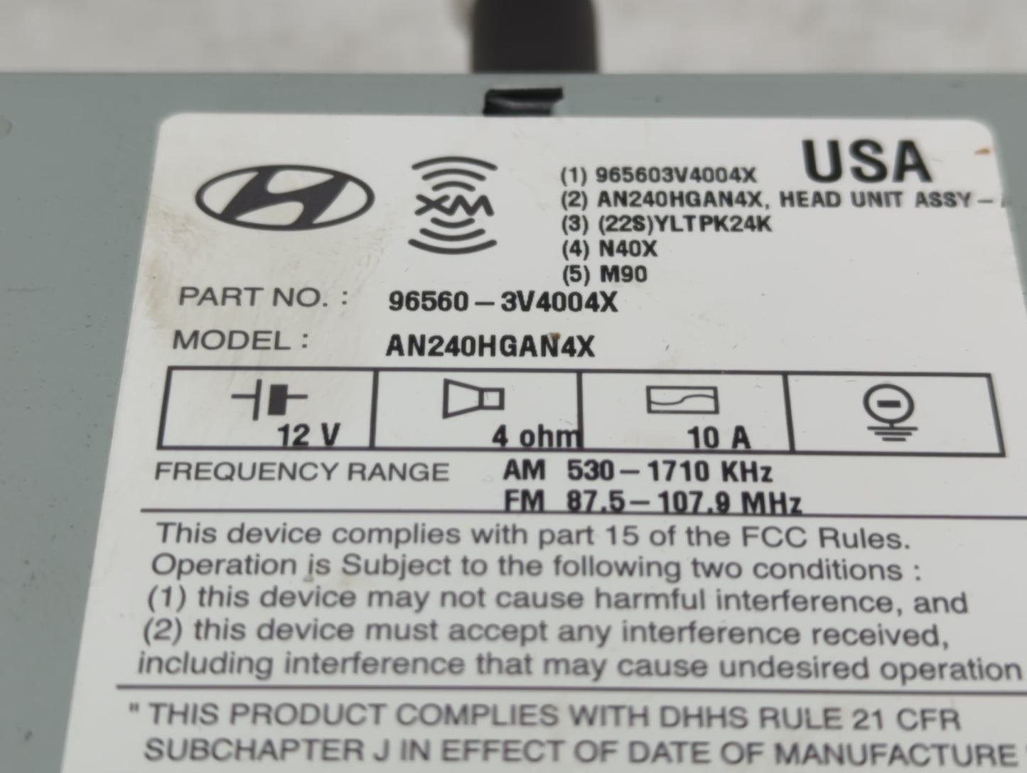 2012-2013 Hyundai Azera Radio AM FM Cd Player Receiver Replacement P/N:96560-3V4004X Fits Fits 2012 2013 OEM Used Auto Parts