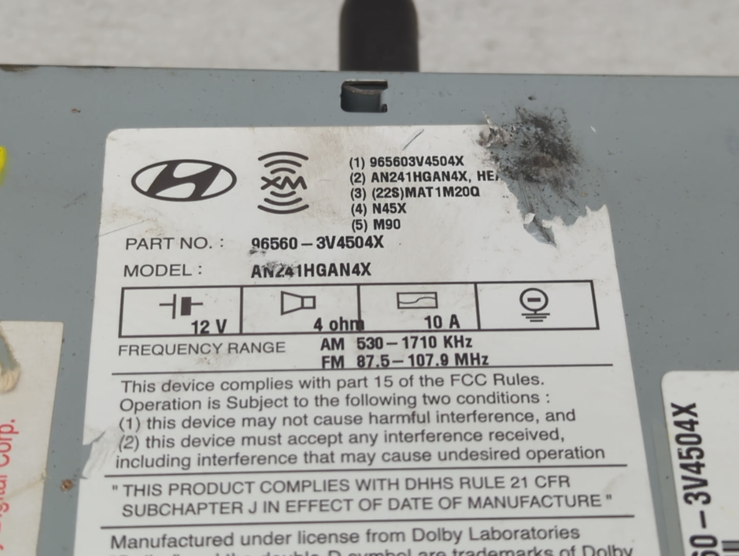 2012-2013 Hyundai Azera Radio AM FM Cd Player Receiver Replacement P/N:96560-3V4504X Fits Fits 2012 2013 OEM Used Auto Parts