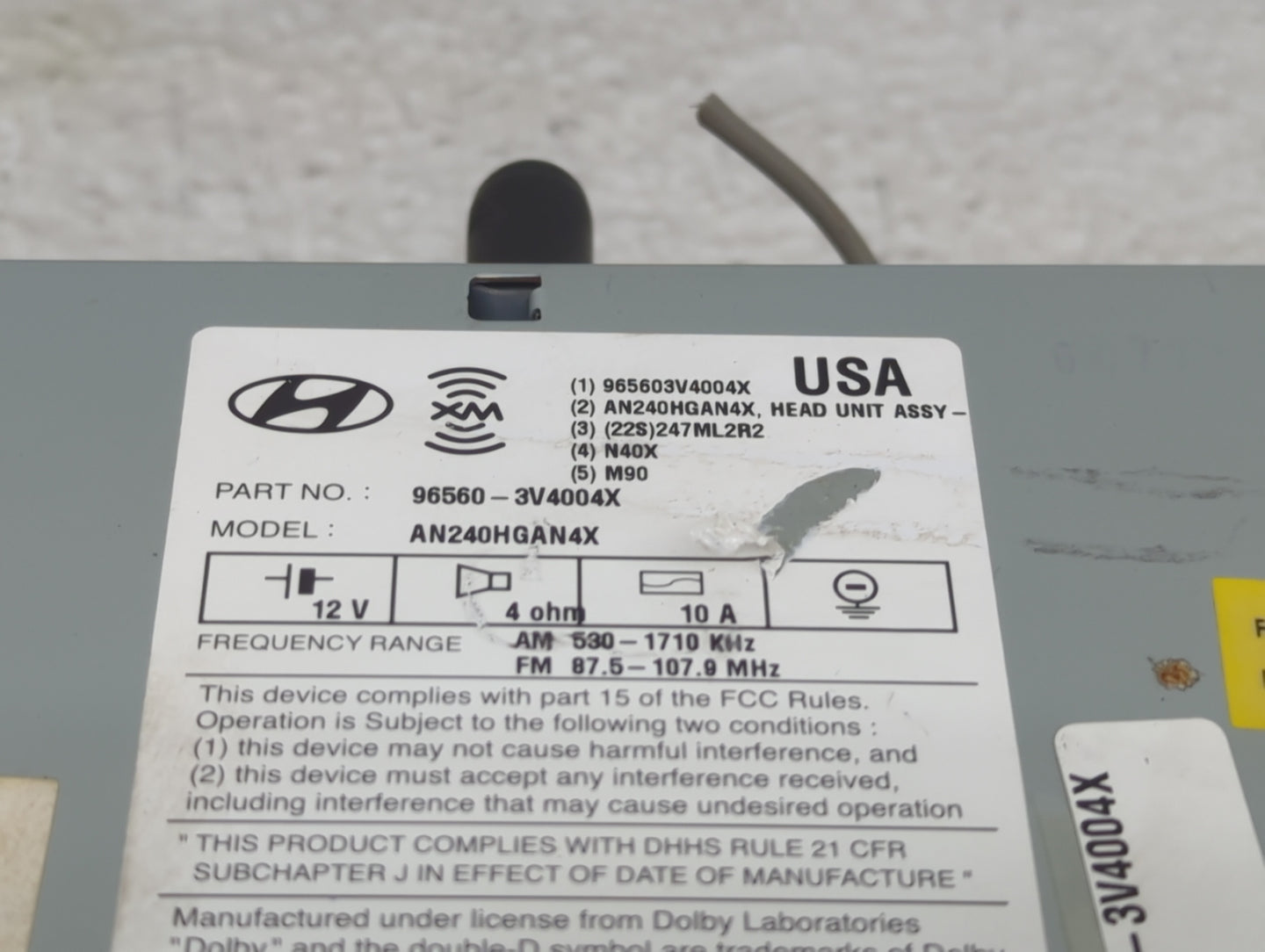 2012-2013 Hyundai Azera Radio AM FM Cd Player Receiver Replacement P/N:96560-3V4004X Fits Fits 2012 2013 OEM Used Auto Parts