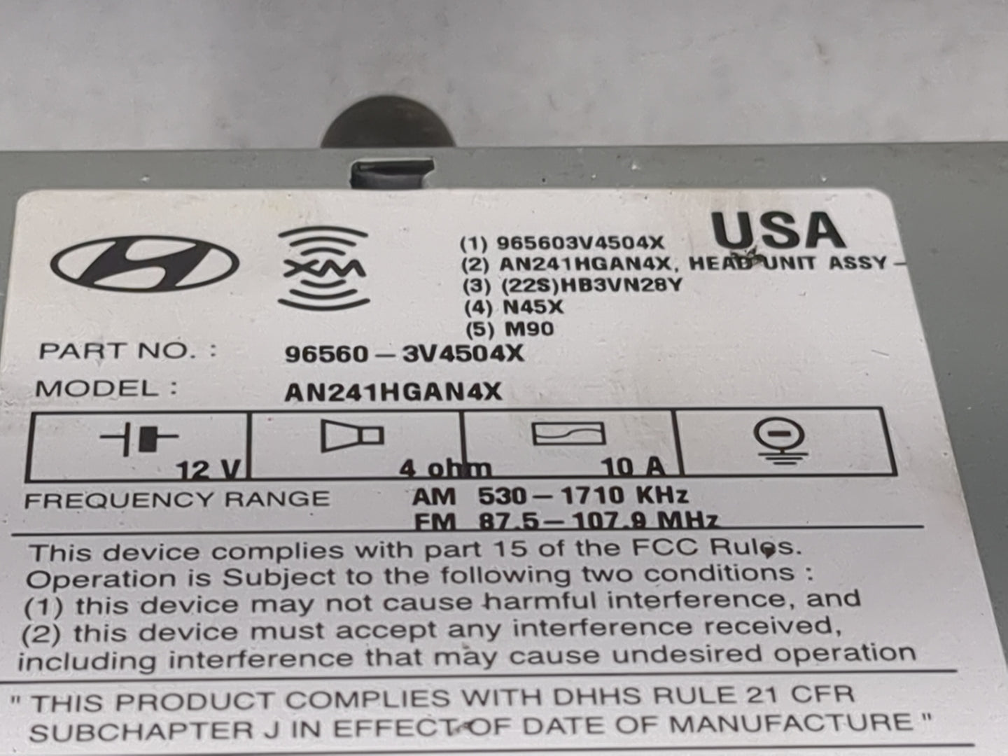 2012-2013 Hyundai Azera Radio AM FM Cd Player Receiver Replacement P/N:96560-3V4504X AN241HGAN4X Fits Fits 2012 2013 OEM Use