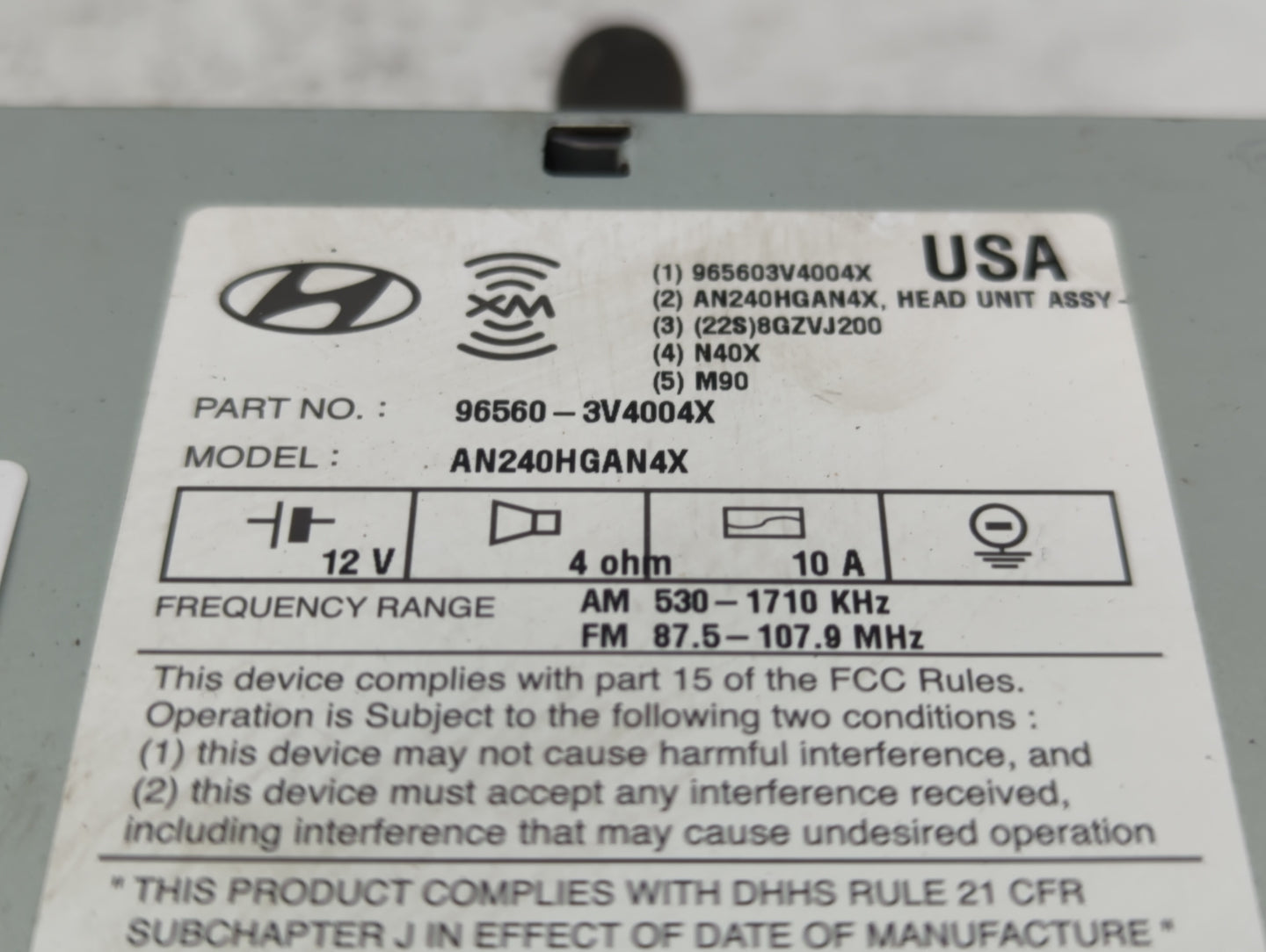 2012-2013 Hyundai Azera Radio AM FM Cd Player Receiver Replacement P/N:96560-3V4004X Fits Fits 2012 2013 OEM Used Auto Parts