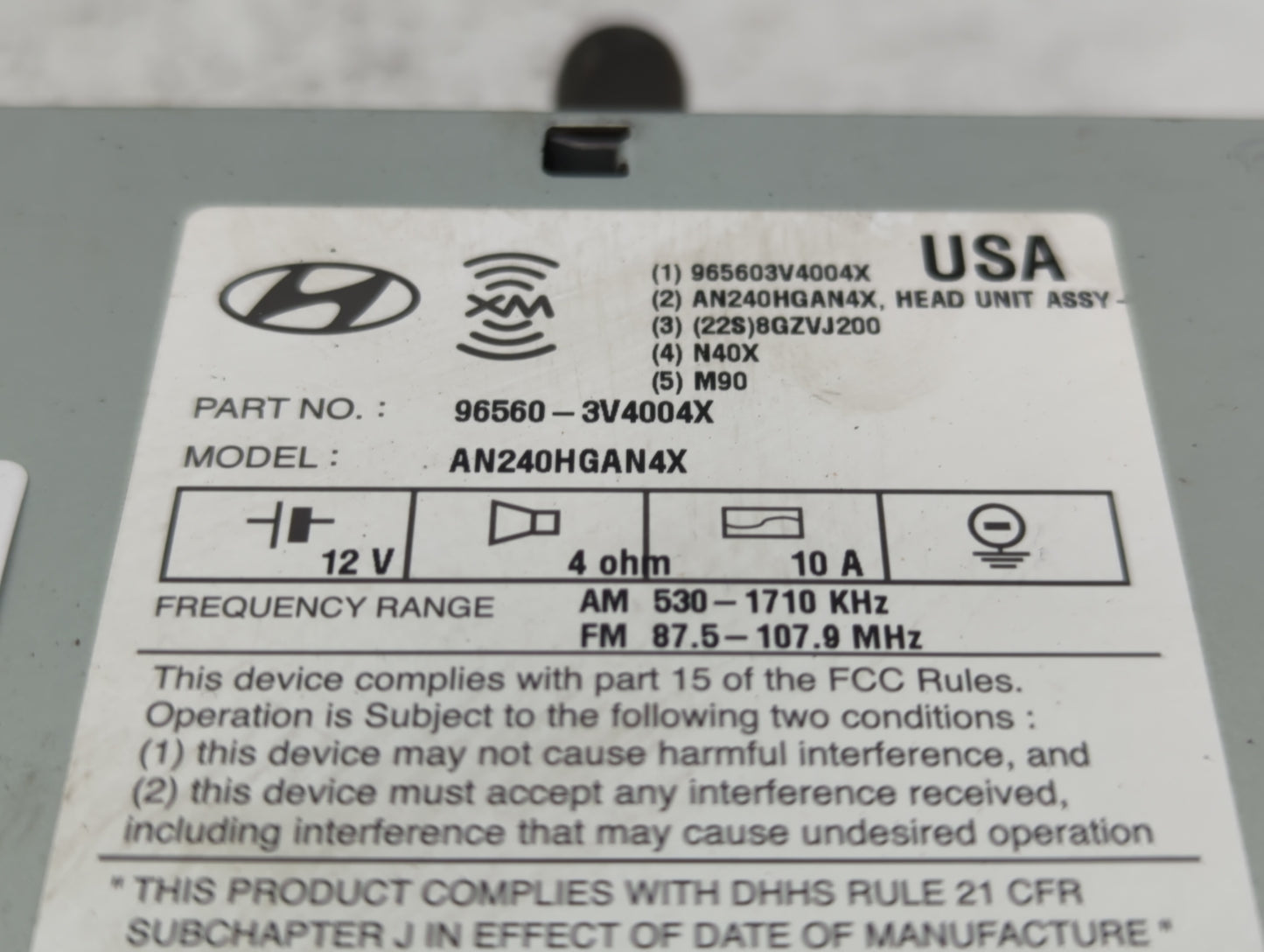 2012-2013 Hyundai Azera Radio AM FM Cd Player Receiver Replacement P/N:96560-3V4004X Fits Fits 2012 2013 OEM Used Auto Parts