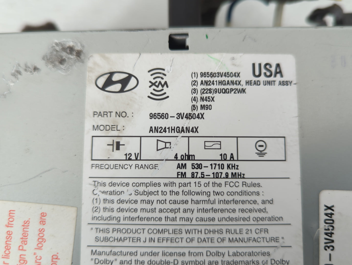2012-2013 Hyundai Azera Radio AM FM Cd Player Receiver Replacement P/N:96560-3V4504X Fits Fits 2012 2013 OEM Used Auto Parts