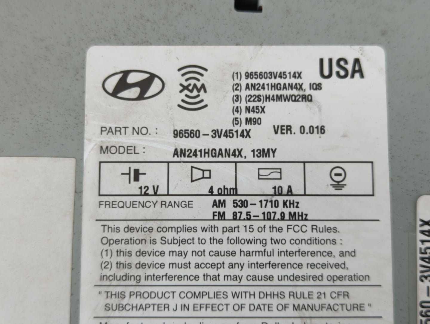 2012-2013 Hyundai Azera Radio AM FM Cd Player Receiver Replacement P/N:96560-3V4504X Fits Fits 2012 2013 OEM Used Auto Parts