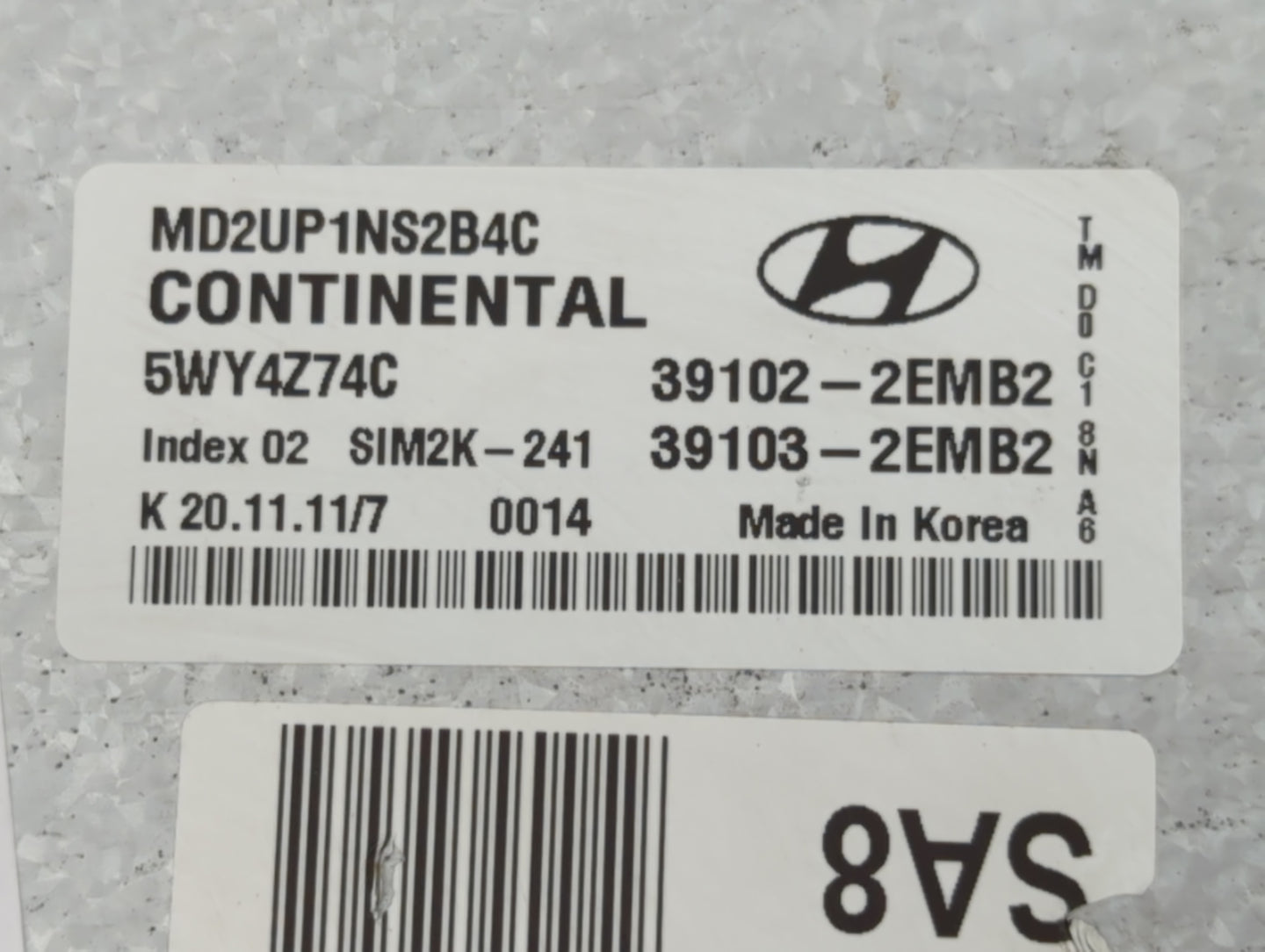 2011-2013 Hyundai Elantra PCM Engine Control Computer ECU ECM PCU OEM P/N:39103-2EMB2 39102-2EMB2 Fits Fits 2011 2012 2013 O