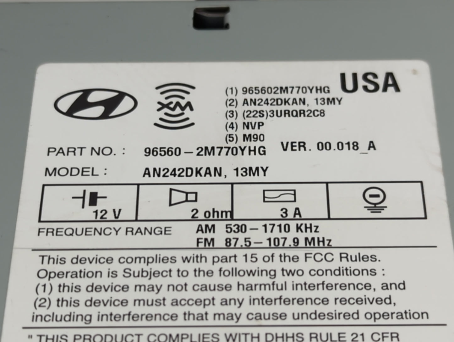 2012 Hyundai Genesis Radio AM FM Cd Player Receiver Replacement P/N:96560-2M770YHG Fits OEM Used Auto Parts - Oemusedautopar