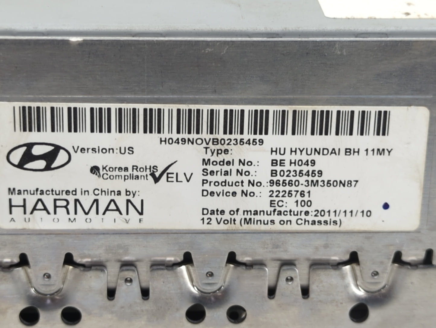 2011-2012 Hyundai Genesis Radio AM FM Cd Player Receiver Replacement P/N:96560-3M350 Fits Fits 2011 2012 OEM Used Auto Parts