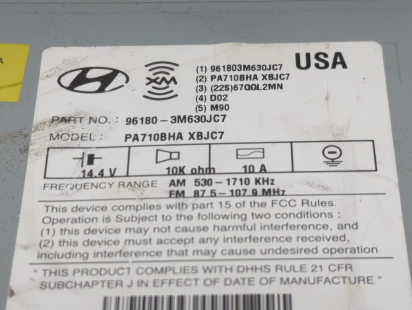 2011-2012 Hyundai Genesis Radio AM FM Cd Player Receiver Replacement P/N:96180-3M630JC7 Fits Fits 2011 2012 OEM Used Auto Pa