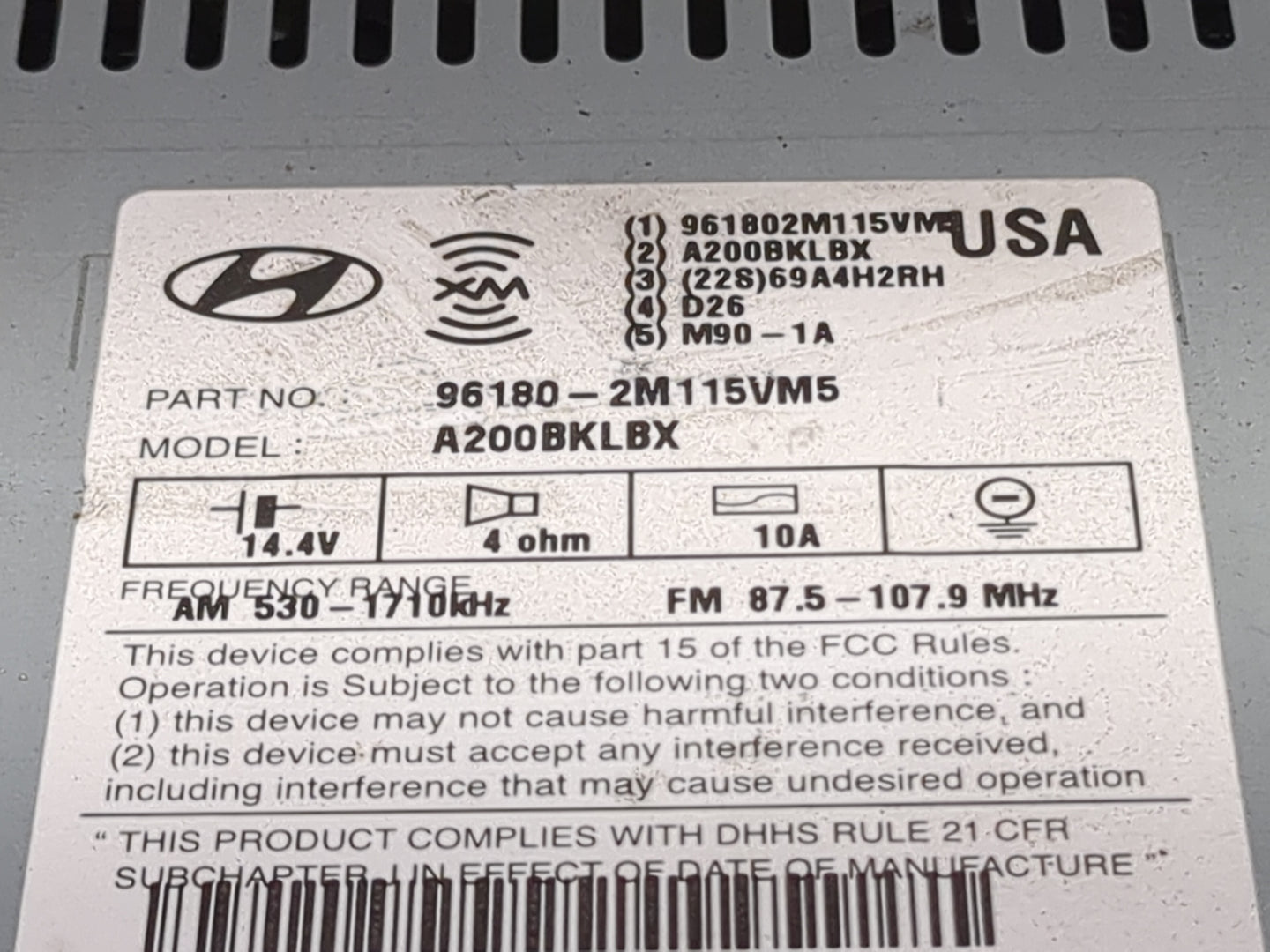 2011-2012 Hyundai Genesis Radio AM FM Cd Player Receiver Replacement P/N:96180-2M115VM5 A200BKLBX Fits Fits 2011 2012 OEM Us