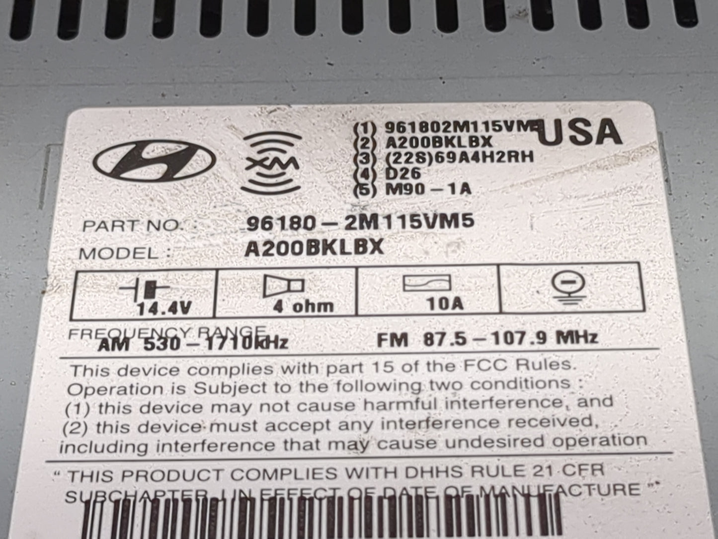 2011-2012 Hyundai Genesis Radio AM FM Cd Player Receiver Replacement P/N:96180-2M115VM5 A200BKLBX Fits Fits 2011 2012 OEM Us