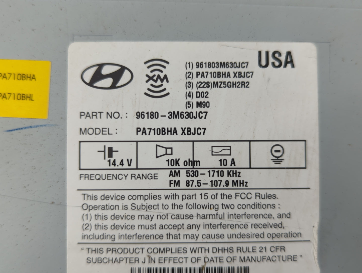 2011-2012 Hyundai Genesis Radio AM FM Cd Player Receiver Replacement P/N:96180-3M630JC7 Fits Fits 2011 2012 OEM Used Auto Pa