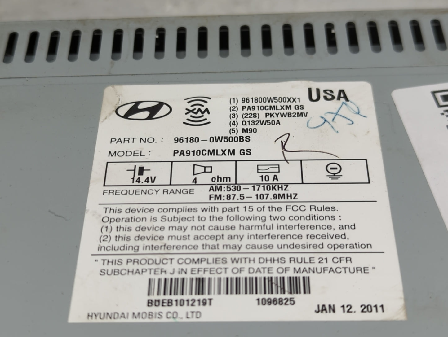 2010-2012 Hyundai Santa Fe Radio AM FM Cd Player Receiver Replacement P/N:96180-0W500BS Fits Fits 2010 2011 2012 OEM Used Au