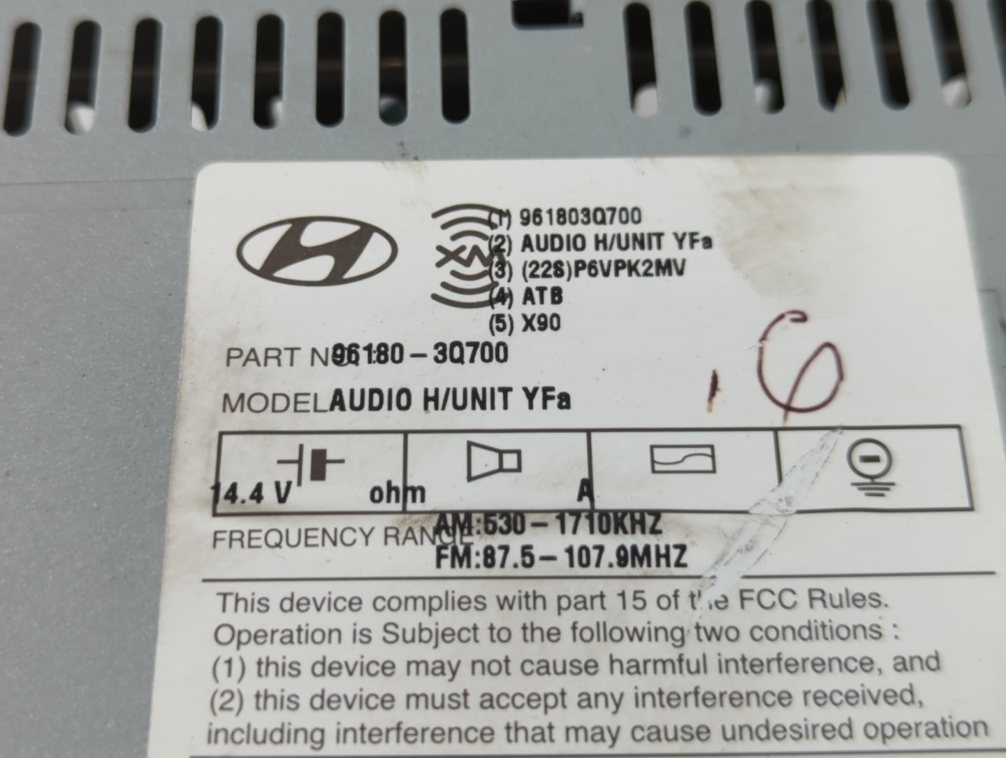 2012 Hyundai Sonata Radio AM FM Cd Player Receiver Replacement P/N:96180-3Q700 Fits OEM Used Auto Parts - Oemusedautoparts1.
