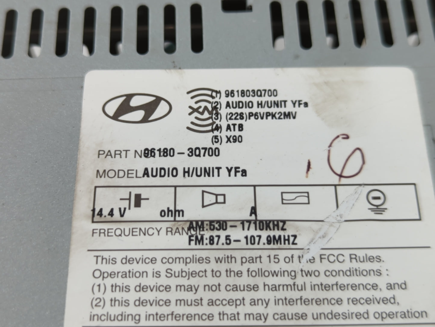 2012 Hyundai Sonata Radio AM FM Cd Player Receiver Replacement P/N:96180-3Q700 Fits OEM Used Auto Parts - Oemusedautoparts1.