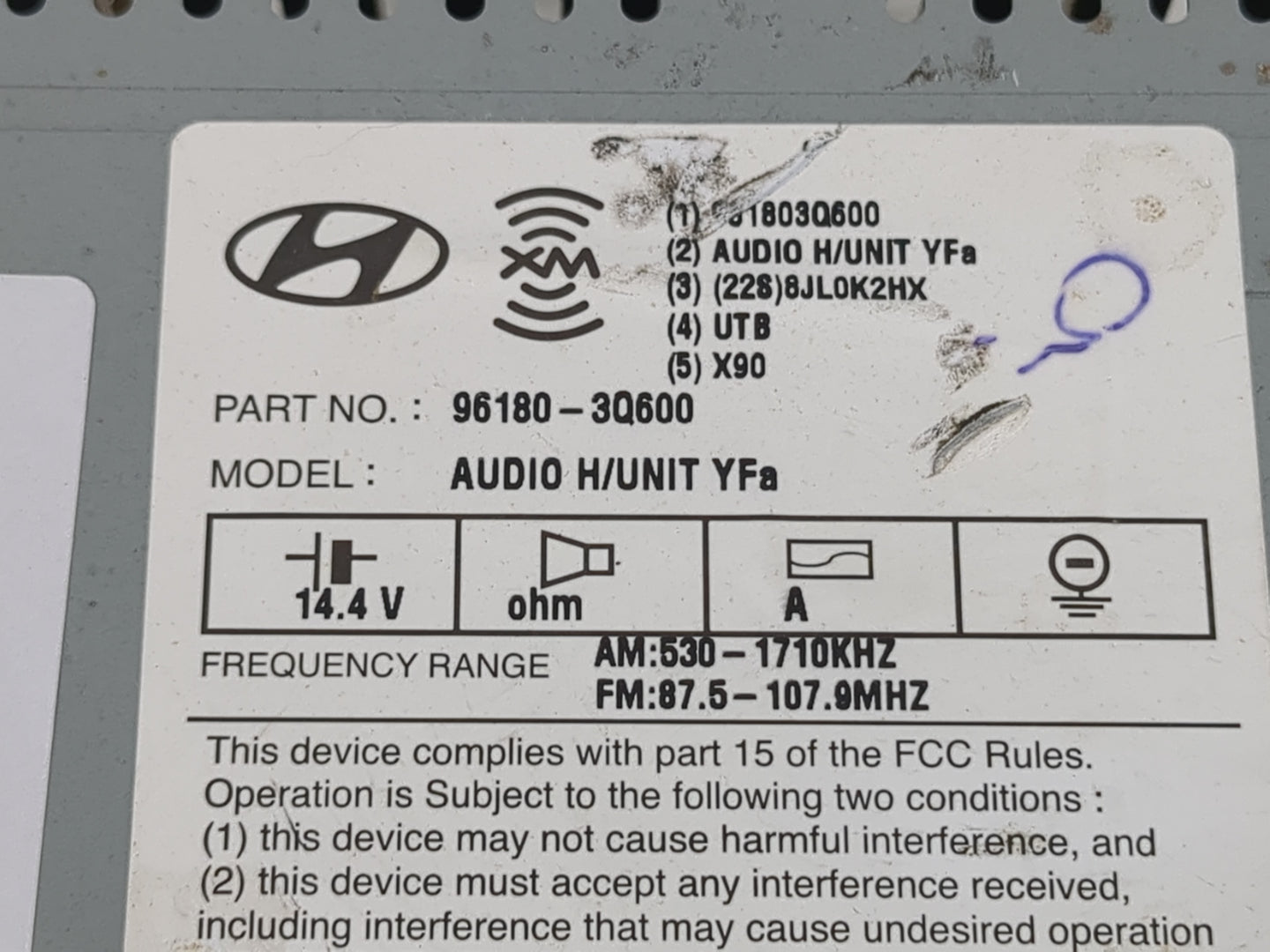 2012-2015 Hyundai Sonata Radio AM FM Cd Player Receiver Replacement P/N:96180-3Q600 Fits Fits 2012 2013 2014 2015 OEM Used A