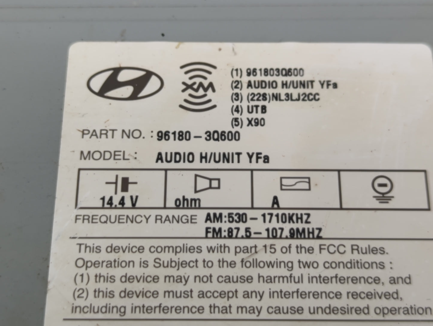 2012-2015 Hyundai Sonata Radio AM FM Cd Player Receiver Replacement P/N:96180-3Q600 Fits Fits 2012 2013 2014 2015 OEM Used A