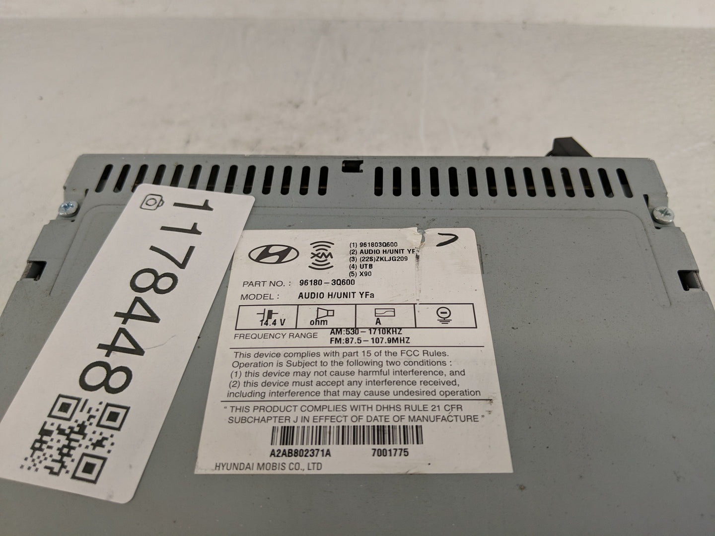2012-2015 Hyundai Sonata Radio AM FM Cd Player Receiver Replacement P/N:96180-3Q600 Fits Fits 2012 2013 2014 2015 OEM Used A