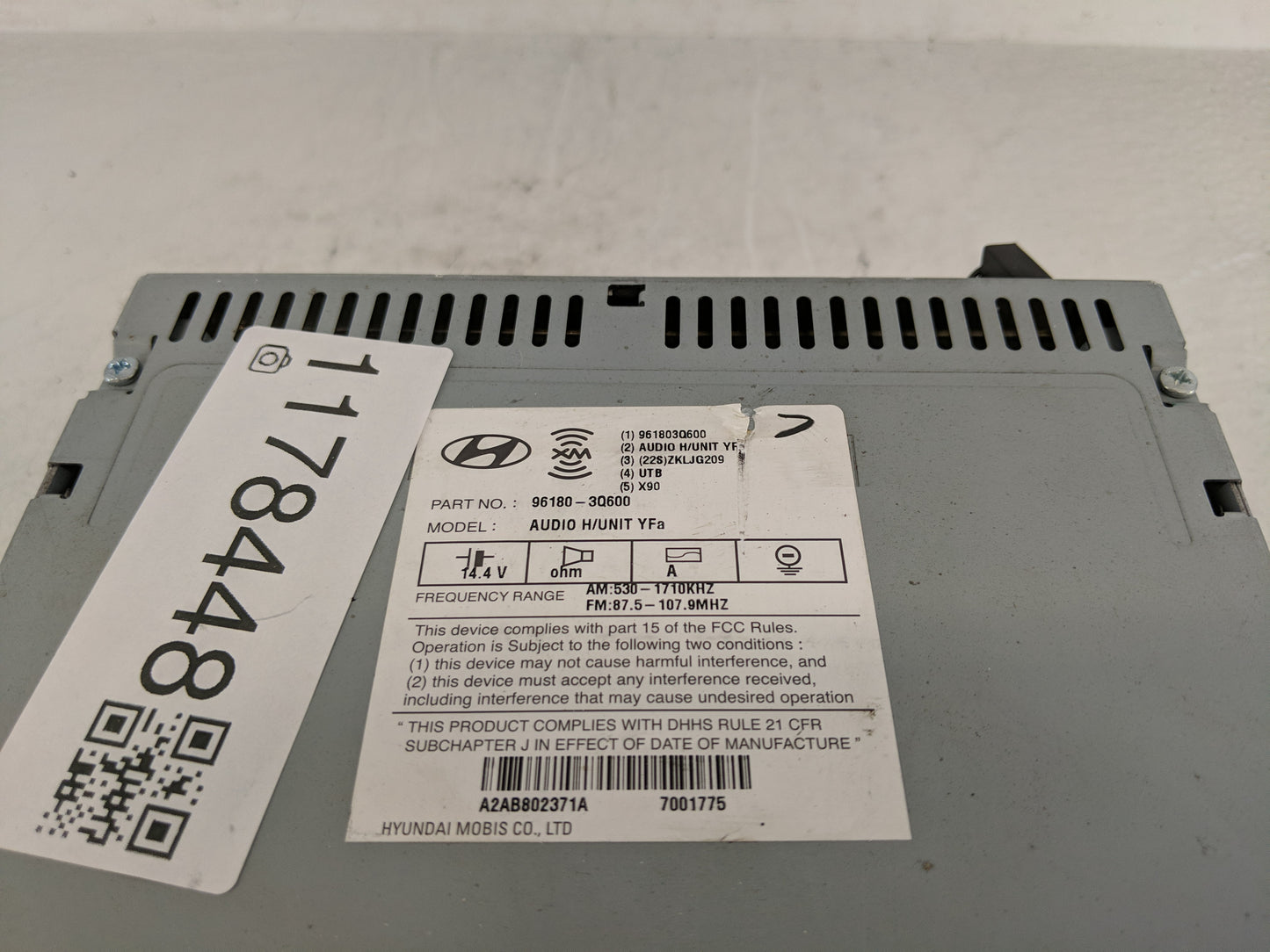 2012-2015 Hyundai Sonata Radio AM FM Cd Player Receiver Replacement P/N:96180-3Q600 Fits Fits 2012 2013 2014 2015 OEM Used A
