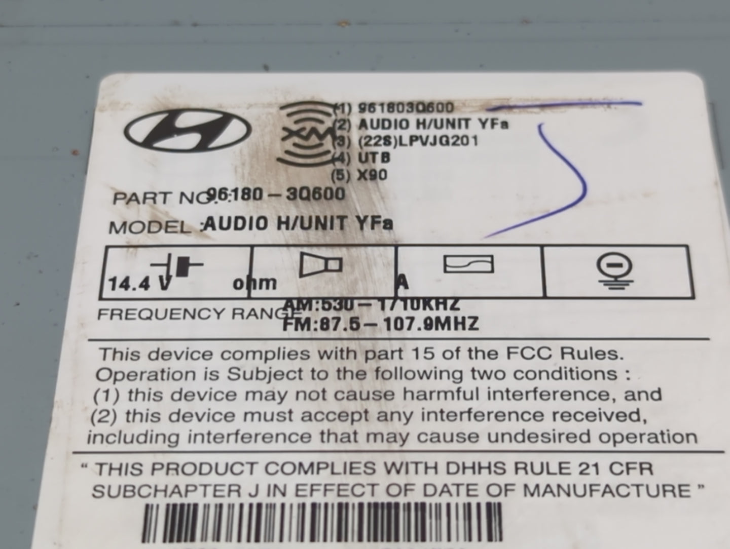 2012-2015 Hyundai Sonata Radio AM FM Cd Player Receiver Replacement P/N:96180-3Q600 Fits Fits 2012 2013 2014 2015 OEM Used A